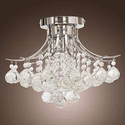 Chandelier Modern K9 Crystal Raindrop Chandelier Lighting Flush Mount LED Ceiling Light Fixture for Dining Room Bathroom Bedroom Livingroom Pendant Lamp 11''H 16''W