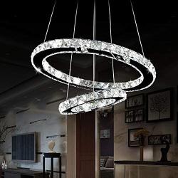 Antilisha LED Chandelier Lighting Crystal Modern LED 2 Rings Pendant Lights for Bath-Room Closet Dressing Room Powder Room 20''-12''