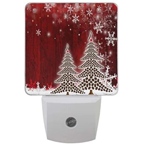 Vdsrup Christmas Tree Night Light Set of 2 Winter Snowflakes Plug-in LED Nightlights Auto Dusk-to-Dawn Sensor Lamp for Bedroom Bathroom Kitchen Hallway Stairs Xmas Decorations