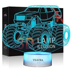 Bedtime 3D Night Lights for Kids Night Lamp Monster Trucks for Boys Poster Images 7 LED Colors Desk Bedroom Decoration, Cool Gifts Ideas Birthday Xmas (Monster Buggy)