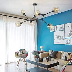 Nordic 9 Lights Sputnik Chandelier,Adjustable Branches Brass Hanging Ceiling Light Fixture,Magic Bean Chandelier,Vintage Pendant Lighting for Dining Room Living Room Kitchen-Yellow 9 Lights