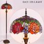 Tiffany Style Floor Standing Lamp W16H64 Inch Tall Stained Glass Red Rose Shade 2E26 Antique Read Lighting Resin Base S001 WERFACTORY LAMPS Bedroom Living Room Bedside Coffee Table Bookcase Lover Gift