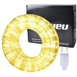 Ollrieu Rope Lights Outdoor 50ft LED Waterproof Warm White Rope Lighting Indoor Connectable 3000K 110V UL Listed Power Plug-in Flexible Strip Light for Bedroom Patio Deck Garden