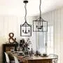 Modern Industrial Island-Shaped Chandelier Installation with 3 Lights, Black Farmhouse Antique Metal Height-Adjustable Square Pendant Ceiling , Suitable for Bedroom Kitchen Living Room Entrance Hall