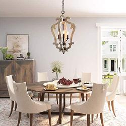 Farmhouse Chandelier, Kitchen Chandelier Farmhouse in Rustic Wood Light Fixture for Dining & Living Room, Foyer, D16.5 '' x H29''