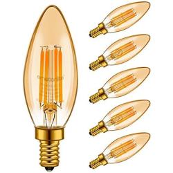 LED Light Bulbs, Emotionlite Dimmable Candelabra Bulbs, E12 Base, Amber Yellowish, Chandelier Light, Ceiling Fan Bulb, 40W Equivalent, 4W, 2200K, 300LM, UL Listed, 6 Pack