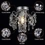 Q&S Mini Crystal Chandelier, Small Chandelier Ceiling Lights, Modern Chrome Flush Mount Ceiling Light Fixture for Hallway, Entryway, Bedroom, Foyer, Bathroom, Kitchen, W9.5'',1 Light E12.