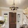 Q&S Rustic Farmhouse Light Fixture, Industrial Metal Pendant Light, ORB and Oak White Vintage Chandelier, 4 Lights Round Chandelier Fixture for Kitchen Island Dining Room,E12 D16.85 ''H 67.37 ''