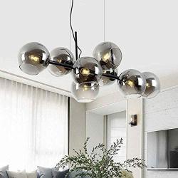 HLL Pendant Light Shades Ceiling Glass Ball Round Living Room Hanging Light Modern Hanging Lamp Metal Iron Dining Table Kitchen Chandelier 8×E14 L96Cm Hall Bedroom Duplex Apartment Pendant Lamp,Black