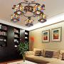LITFAD Art Glass Lodge Shade 5-Light Semi Flush Ceiling Fixture Tiffany Style Ceiling Lamp with Leaves Accent Distressed Bronze Canopy 110V-120V Ceiling Hanging Light for Living Room Bedroom Hotel