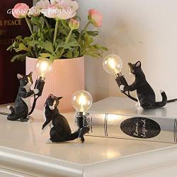 Wangda ❊gr8iejierg Luxury Mini Cat-Table Lamps, for Bedroom Bedside Living Room Wall Sconce Light Black/White,Mini Cat Desk Lamp Lights(US) (C)