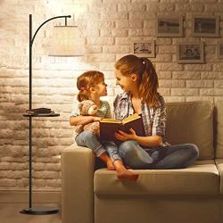 LEPOWER Shelf Floor Lamp for Living Room, Standing Reading Light with Arc Hanging Lampshade, Modern Design Tall Pole Lamp with Table for Office, Farmhouse, Bedroom and Nursery, E26 Lamp Base.