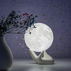 BRIGHTWORLD Moon Lamp, 3.5 inch 3D Printing Lunar Lamp Night Light with White Hand Stand as Kids Women Girls Boy Birthday Gift, USB Charging Touch Control Brightness Two Tone Warm Cool White