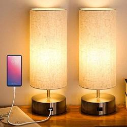 Yueximei Touch Control USB Table Lamp,3 Way Dimmable Touch Lamps with USB Charging Port,Modern Night Stand Lights for Bedroom Living Room Study Room,LED Bulb Included (Pack of 2)