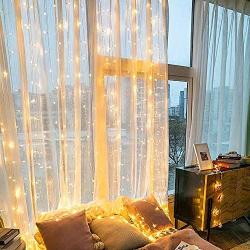 Curtain Lights String, 20 ft x 10 ft 600 Led Backdrop Lights Low Voltage Icicle Lights with 8 Display Modes for Wedding Party Bedroom Wall Valentine 2021 New Year Indoor Outdoor Decoration, Warm White