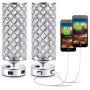 USB Crystal Bedside Lamp, Kakanuo Nightstand Decorative Lamp with Dual Fast USB Charging Ports, Modern Glam Table Lamp Set for Bedroom, Living Room, Study Room, Office (Set of 2)