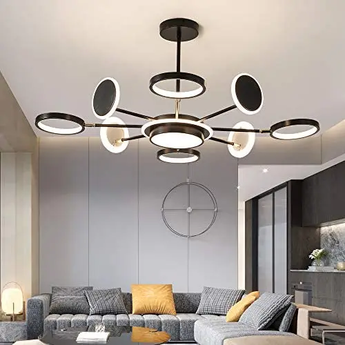 FangYanMei LED Chandelier Modern Acrylic Ceiling Lights Black Metal Lighting, Close to Ceiling Light Nordic Restaurant LED Pendant Lights Lamp Used for Living Room Bedroom Dining Room Lighting
