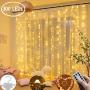 BLBO Curtain String Lights, Fairy Lights for Bedroom 9.8 Ft with 300 LED, 8 Lighting Modes for Brithday, Party Indoor Wall Decorations Warm White