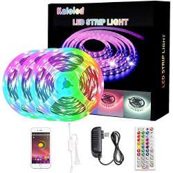 Kaloied LED Strip Lights, 50 ft 5050 RGB LED Color Changing Lights with Bluetooth App Control and IR Remote, Led Lights for Bedroom, Indoor Decoration, Kitchen, Bar