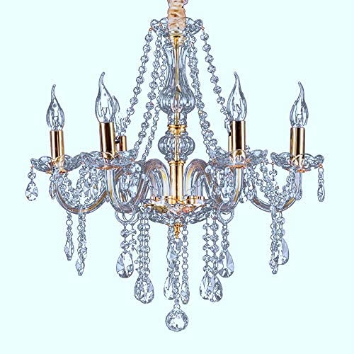 SEFINN FOUR K9 Crystal Chandelier, Modern Candle LED Chandelier Light Fixture Pendant Lighting, Dining Room Bedroom Kitchen Living Room Chandelier of 6 Lights, L21.6'' x W21.6'' x H27''