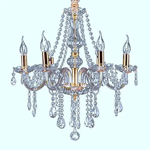 SEFINN FOUR K9 Crystal Chandelier, Modern Candle LED Chandelier Light Fixture Pendant Lighting, Dining Room Bedroom Kitchen Living Room Chandelier of 6 Lights, L21.6'' x W21.6'' x H27''