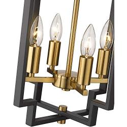 Emliviar 4-Light Lantern Chandelier, Farmhouse Dining Room Pendant Lighting, Black and Gold Finish, JE1981-D4 BK+G