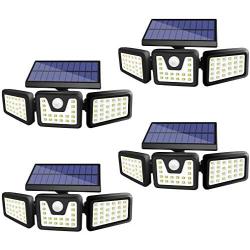 Solar Lights Outdoor, FURANDE 3 Head Super Bright Solar Motion Sensor Light Outdoor IP65 Waterproof 270° Wide Illumination Security Lights Motion Outdoor for Yard, Garage, Pathway 4 Pack