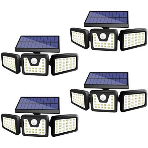 Solar Lights Outdoor, FURANDE 3 Head Super Bright Solar Motion Sensor Light Outdoor IP65 Waterproof 270° Wide Illumination Security Lights Motion Outdoor for Yard, Garage, Pathway 4 Pack
