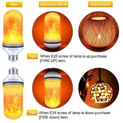 CPPSLEE Led Flame Effect Light Bulb, 4 Modes Flame Lights Bulbs, E26 Base Fire Light Bulbs with Gravity Sensor, Flickering Light Bulb for Indoor and Outdoor (2 Pack)