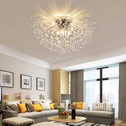 Garwarm Sputnik Firework Chandeliers, LED Crystal Modern Ceiling Light Fixtures 8 Lights Pendant Lighting Stainless Steel Ceiling Lamp for Living Room Bedroom Chrome, 4000K