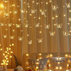 SunKite Butterfly Curtain String Light 14.8Ft 120LED Window USB Fairy Lights 24 Butterfly 8 Modes with Remote Control for Room Bedroom Patio Party Wedding Holiday Christmas Decoration (Warm White)