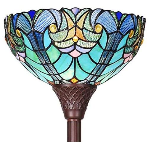 Cotoss Tiffany Style Floor Light, Torchiere Floor Lamp, 70 Inch Tall Tiffany Pole Lamp, Victorian Stained Glass Floor Lamps, Standing Lamp, Leaded Glass Floor Lamp for Living Room