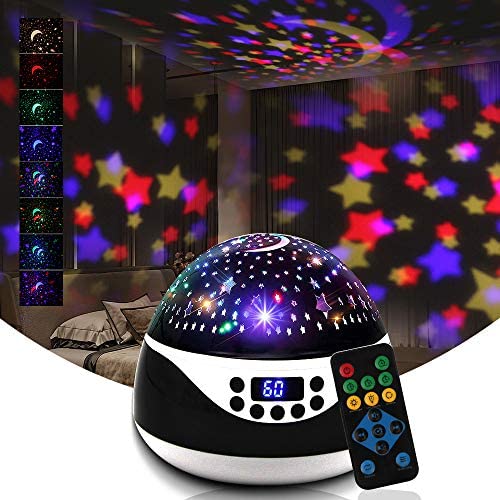 Star Projector Night Light for Kids,Baby Night Light Projector for Bedroom - with Moon Timer Remote and Music Speaker - Best Gift for Kids - Black