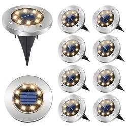 Solar Lights Outdoor, 8 LEDs Solar Ground Lights, Garden Lights Solar Powered Waterproof Solar Landscape Lights for Deck Lawn Pathway Yard Driveway Walkway(Warm White, 10-Pack)