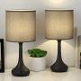 Bedside Nightstand Table Lamps, Modern Black Metal Base with Grey Linen Lampshade Desk Lamp, Small Lamp Set of 2 for Living Room, Dorm, Kids Room, Hotel, Hallway Decor