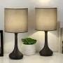 Bedside Nightstand Table Lamps, Modern Black Metal Base with Grey Linen Lampshade Desk Lamp, Small Lamp Set of 2 for Living Room, Dorm, Kids Room, Hotel, Hallway Decor