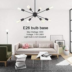 VINLUZ 8-Light Sputnik Chandelier Black Mid Century Modern Ceiling Light Industrial Pendant Lighting for Kitchen Dining Room Living Room