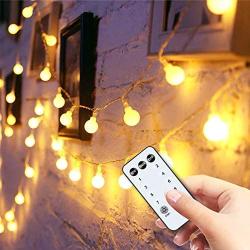 59 ft 100 Led Globe String Lights Plug in with Remote Control and Timer for Bedroom Decor Indoor Outdoor Christmas Fairy Light for Home Wall Garden Decorations, Warm White, 8 Modes