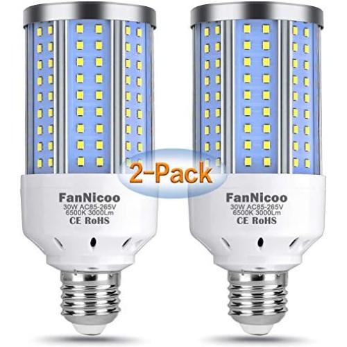 2-Pack 200W Equivalent LED Corn Light Bulb, 3000 Lumen 6500K Cool White Daylight 30W LED Corn Lamp E26/E27 Medium Base for Indoor Outdoor Warehouse Garage Basement Backyard Factory Barn and Many Areas