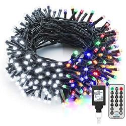 Brizled Dual Color Christmas Lights, 65.67ft 200 LED 11-Function Cool White & MultiColor Tree Lights, Dimmable 24V Safe Adapter Color Changing Outdoor Light String with Remote for Christmas Tree Party