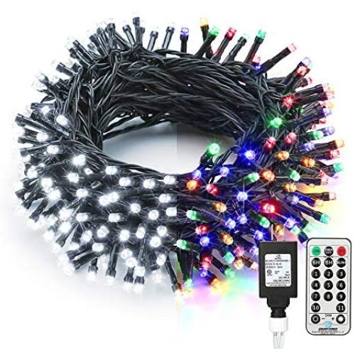 Brizled Dual Color Christmas Lights, 65.67ft 200 LED 11-Function Cool White & MultiColor Tree Lights, Dimmable 24V Safe Adapter Color Changing Outdoor Light String with Remote for Christmas Tree Party