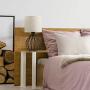 HAITRAL Modern Farmhouse Lamps - Black Metal Table Lamps with Hollowed Out Base , Bedside Lamps Set of 2 with Linen Fabric Lampshade for Bedrooms, Living Room
