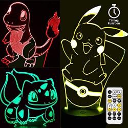 3D Night Light - 3D Illusion Lamp Three Patterns,Timing Function and 7 Color Change Decor Lamp with Remote Control, New Year Valentines Day Gifts for Boys Girls Kids Room Decor