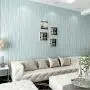 QIHANG Non-Woven Classic Flocking Plain Stripe Modern Fashion Wallpaper Wall Paper Roll for Living Room Bedroom Light Blue Color 0.53m x 10m=5.3㎡