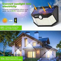 Hmcity Solar Lights Outdoor 120 LED with Lights Reflector and 3 Lighting Modes, Motion Sensor Security Lights，IP65 Waterproof Solar Powered for Garden Patio Yard (2Pack)