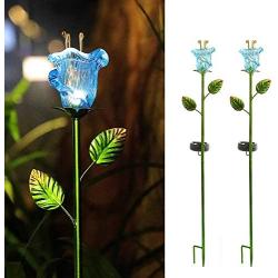 Joyathome Garden Solar Stake Lights Outdoor, 2 Pack Solar Powered Metal Stake Lights with Blue Bell Glass Lily LED Decorative Garden Lights for Walkway,Pathway,Lawn, Courtyard