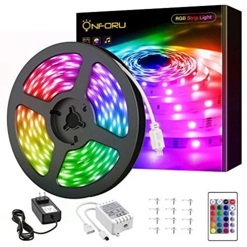 Onforu 49.2ft LED Strip Lights for Bedroom, 15m RGB LED Light Strip with Remote, Color Changing Rope Lights with 5050 LEDs, 24V Colored Room Lights, Adhesive Tape Light for TV, Ceiling, Cupboard, Bar