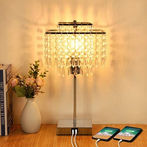 Crystal Table Lamp with Dual USB Fast Charging Ports 3-Way Dimmable Touch Control Bedside Lamp Decorative Elegant Nightstand Lamp for Living Room Bedroom Dining Study Room, T45 6W LED Bulb Included Crystal Table Lamp with Dual USB Fast Charging Ports 3-Way Dimmable Touch Control Bedside Lamp Decorative Elegant Nightstand Lamp for Living Room Bedroom Dining Study Room, T45 6W LED Bulb Included