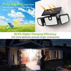 Solar Lights Outdoor,Dimunt 120 LED Wireless Led Solar Motion Sensor Lights Outdoor, 3 Heads 270. Wide Angle with 3 Lighting Modes, IP65 Waterproof Solar Security Lights for Front Door Yard Garage