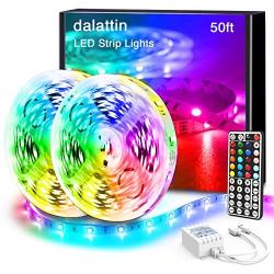 Dalattin Led Lights for Bedroom 50ft,2 Rolls of 25ft RGB 5050 Led Strip Lights Color Changing Kit with 44 Keys Remote Controller and 12V Power Supply Led Light Strips Indoor Decoration